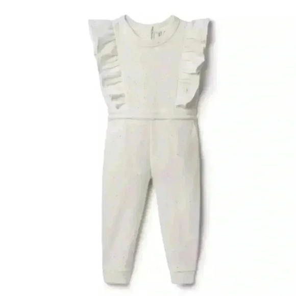 Janie and Jack Girls 5 Jet Ivory Confetti French Terry Pocket Jumpsuit - EUC! - Picture 1 of 11
